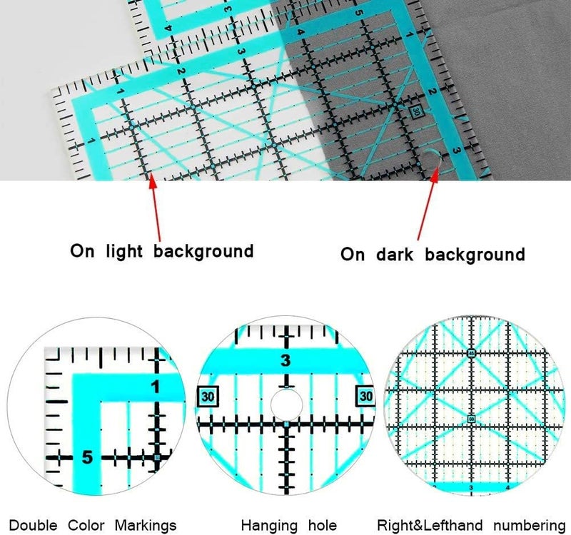 ZICALSO Quilting Rulers,Quilting Templates Square Ruler (3.5"X3.5", 5"X5", 6.5"X6.5", 10.5"X10.5"),Quilting Rulers Acrylic Rulers Fabric Cutting Ruler with Non-Slip Rings for Quilting and Sewing - Image 3
